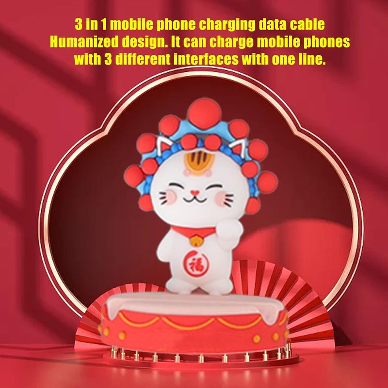 woobles مجموعة كابل بيانات مع حامل هاتف، ثقافة الكمثرى بكين مع حامل هاتف قط محظوظ للحفلات - Image 4